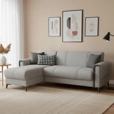 Immagine prodotto di Dmora Divano Letto con Penisola Ogna 238x158 cm Grigio Chiaro, Contenitore
