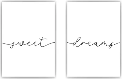 Produktbild von Sweet Dreams 2er Set Schlafzimmer Poster Bett Wandbild Schlafen Wanddeko – A3 (29.7x42cm) / ohne Bilderahmen