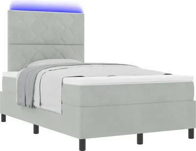 Image de Lit boxspring LED avec matelas gris clair 120 x 190 cm tissu