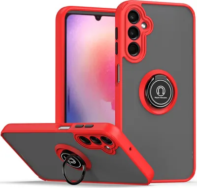 Produktbild von Galaxy A24 4G Hülle, Ring Halter Ständer Matte Transluzent TPU Rahmen Stoßfest Schutzhülle für Samsung Galaxy A24 4G Rot