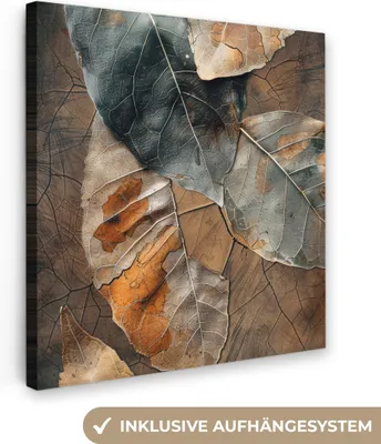 Zdjęcie produktu dla MuchoWow® - Obraz na płótnie - Liście - Brązowy - Jesień - Natura, fototapeta, dekoracja ścienna, obrazy do salonu, 50x50cm