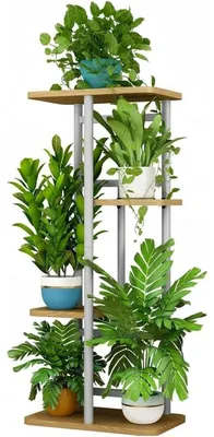 Image de Support à fleurs, étagère pour plantes, métal, 4 niveaux, blanc, 36x23x73,8 cm