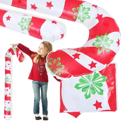 Zdjęcie produktu dla Dmuchana ozdoba świąteczna laska cukrowa XXL 90 cm balon dekoracja Boże Narodzenie czerwona pod choinkę