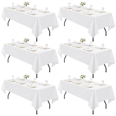 Immagine prodotto di Tovaglia rettangolare, bianca, set da 6, dimensioni 153 x 320 cm, in poliestere, lavabile e idrorepellente