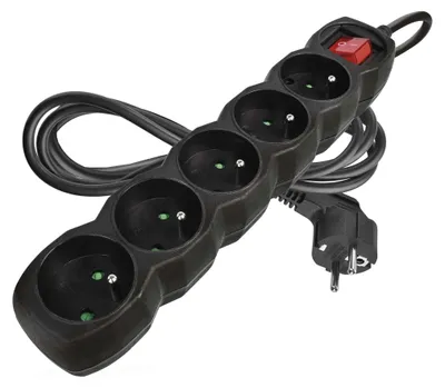 Prodlužovací kabel 2 m / 5 zásuvek / s vypínačem / černý / PVC / 1 mm2