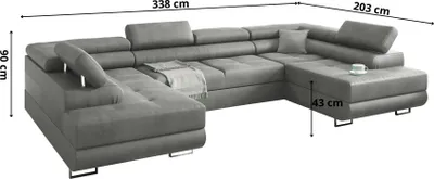 Obrázek produktu pro Rohová sedací souprava Miami U s funkcí spaní a zásuvkou na lůžko, 338 x 203 cm šedá