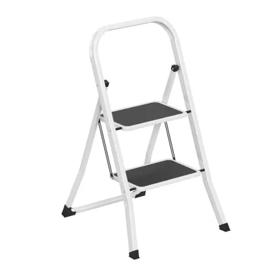 Produktbild von JOIEYOU 2 Stufen Metall Klappstufen Trittleiter mit Griff, Anti-Rutsch-Pedal Klapptritt Haushaltsleiter Belastbar bis 150KG Faltbar Aufstiegshilfe Trittstufe für Lagerhaus Garten Heim (Schwarz & Weiß)