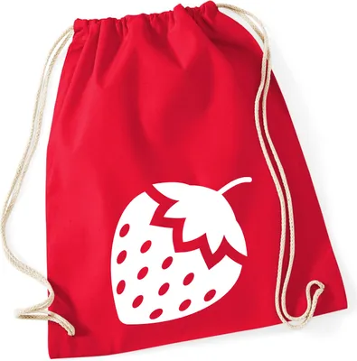 Produktbild von Huuraa Turnbeutel Erdbeere Strawberry 12 Liter Classic Red Baumwolle Rucksack Geschenkidee