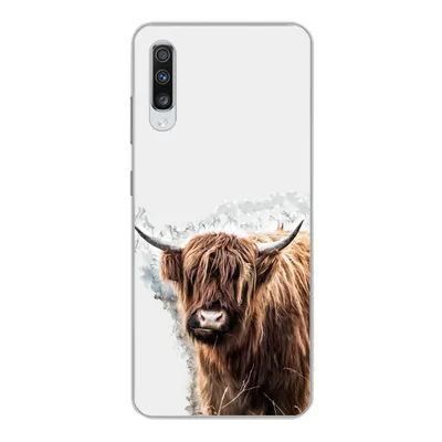Produktbild von MuchoWow® Handyhülle Schutzhülle Hülle für Samsung Galaxy A70 Schottischer Highlander - Farbe - Grau Silikon Softcase Handy Hülle - Schutzhaube