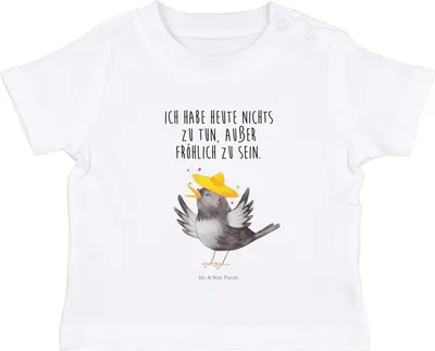 Produktbild von Mr. & Mrs. Panda  T-Shirt Rabe Sombrero 6. - 12. Monat - Weiß - Geschenk, Kinder Top, Lustige Sprüche, Baby Shirt, Babyshirt, Motivation, glücklich sein, Vögel, Elster