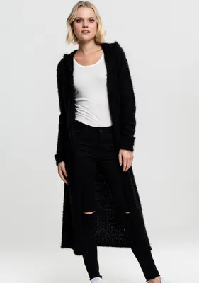 Image de Dámský svetr Urban Classics Ladies Hooded Feather Cardigan black - XL