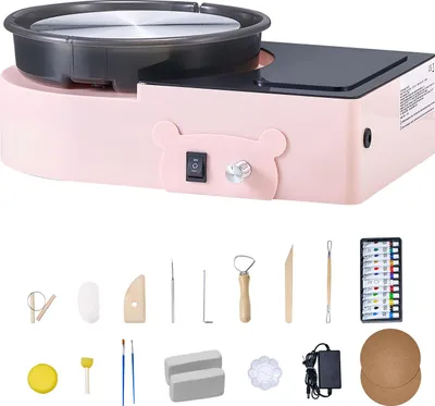 Image de Support pour mini-pots en argile SucceBuy, avec plateau rotatif de 158 mm, idéal pour les travaux manuels et les cours de céramique à domicile, rose