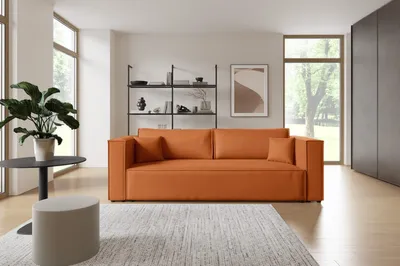 Produktbild von Furnisell Schlafsofa Velour Sofa mit Bettkasten "KEYMON", Orange