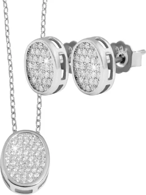 Produktbild von 925/- Echt Silber Schmuckset mit Ohrsteckern und Kette mit Anhänger, Zirkoniabesatz, 925/rhodiniert