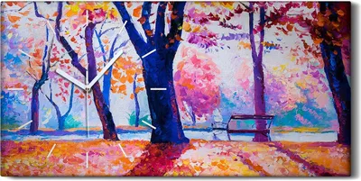 Produktbild von Wanduhr Uhr Wandbild Leinwand 60x30 Herbstfarben im Park moderne Kunst - weiße Hände