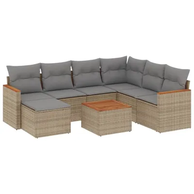 Produktbild von vidaXL 8-tlg. Garten-Sofagarnitur mit Kissen Beige Poly Rattan