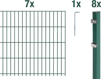 Image de Alberts 671754 Clôture en grillage double comme set complet de clôture de 16 pièces, plastifié, vert, hauteur 83 cm, longueur 17,5 m
