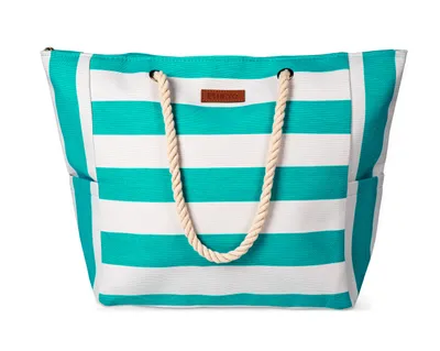 Produktbild von Strandtasche Damen Große Badetasche mit Reißverschluss Freizeittasche Sommer Tasche Gestreift Shopper Bag Einkaufstasche XXL Blau