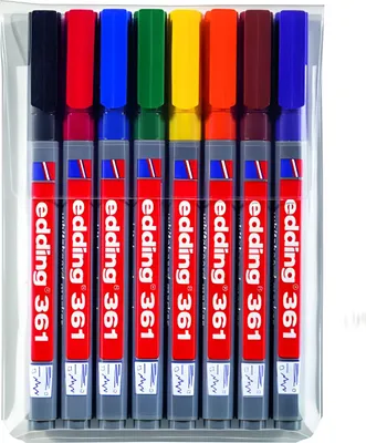 Produktbild von Edding 361, 8 Stück(e), Schwarz, Blau, Braun, Grün, Orange, Rot, Violett, Gelb, Rundspitze, Mehrfarbig, Kunststoff, Rund