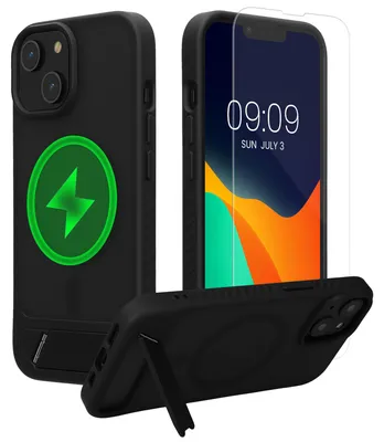 Produktbild von kwmobile Handyhülle für Apple iPhone 13 / iPhone 14 Hülle - Kunststoff TPU Case und Glas Folie - Kompatibel mit MagSafe - Schutzhülle mit Ständer -
