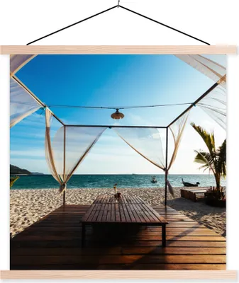 Produktbild von MuchoWow® Textilposter Strand - Himmel - Meer 120x120 cm mit holzfarbenen Rahmen - Textil-Poster