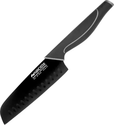 Produktbild von NIROSTA Santokumesser WAVE, Küchenmesser aus Edelstahl mit Soft-Touch Griff, scharfes Allzweckmesser zum Schneiden und Hacken, handgeschärfte Kullenschliff-Klinge mit schwarzer Antihaftbeschichtung (Klingenlänge: ca. 16 cm)