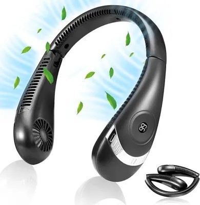 Image de Ventilateur de voyage rechargeable 5000 mAh, pliable, avec indicateur de batterie LED, pour les voyages et les activités en plein air, noir