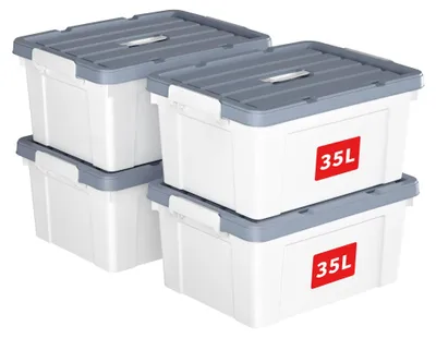Produktbild von Cetomo 4er Set 35L Aufbewahrungsboxen Stapelbare Plastikboxen mit Deckel Weiß