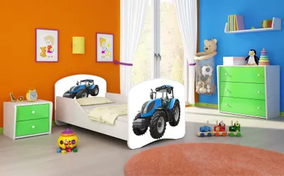 Produktbild von ACMA I Jugendbett Kinderbett Junior-Bett Komplett-Set mit Matratze Lattenrost Weiß 42 Traktor 180x80