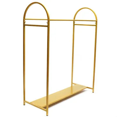 Produktbild von Kleiderständer - Garderobenständer mit Regalen - Schwerlast - 150 cm hoch - 116 cm lang - Tragbar - Metall - Gold