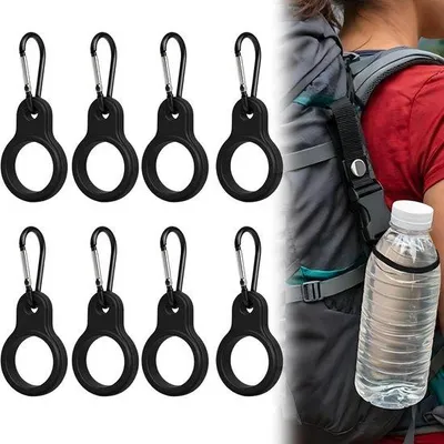 Obrázek produktu pro Silikonový držák na láhve s vodou - 8 kusů - s karabinou - pro outdoorové použití - turistika - silikon - černá barva
