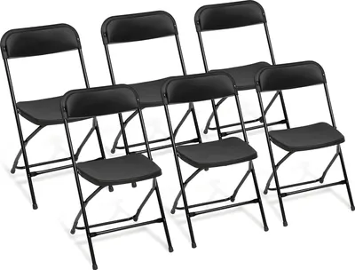 Produktbild von 6er Set Klappstühle aus Kunststoff - Extrem Flach (nur 3,8cm) klappbar - Wasserdicht & bis 200 kg belastbar - Leichter Event- & Gartenstuhl in Schwarz