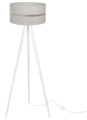 Produktbild von Stehlampe Dreifuß Weiß mit Zylinderschirm Leinen Duo Hellbeige 40 cm E27 – Moderne Standleuchte