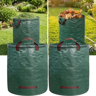 Produktbild von 2er-Set XXL Garten Abfallsack, 500 Liter, Ø 79 x 101 cm - stabile Grünschnittsäcke mit Doppelboden, faltbar, ideal für Grünschnitt, 150gsm Polypropyle