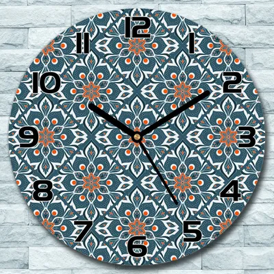 Produktbild von Wanduhr aus Glas Rund fi 30 Mandala Orange Blau Quarz Deko Schlafzimmer Büro