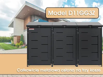 Zdjęcie produktu dla Wiata na pojemniki D11GG3Z, na 3 pojemniki z blokadą przeciwwiatrową i przeciwkradzieżową, antracytowa
