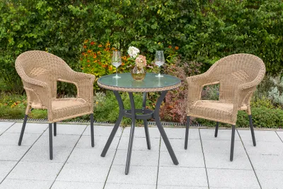 Obrázek produktu pro Sada zahradního nábytku Merxx "Ravenna" 3ks se stolem Ø 70 cm - hliníkový rám grafit s plastovým proutím příroda
