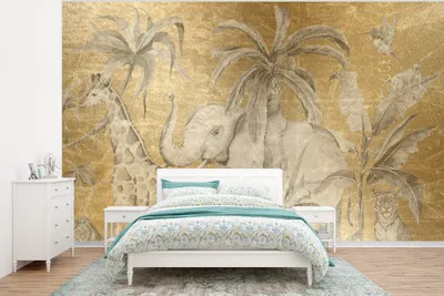 Obrázek produktu pro MuchoWow® Fototapety do obývacího pokoje nebo ložnice tapety vinylové motivy tapety Džungle - Děti - Zlato - Zvířata 320x240cm