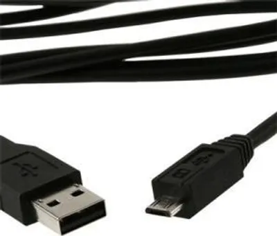 A close-up view of two USB cables, one standard USB-A and the other a micro-USB.
