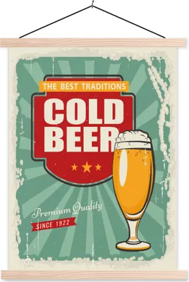 Produktbild von MuchoWow® Textilposter Mannshöhle - Bier - Vintage - Illustration 40x53 cm mit holzfarbenen Rahmen - Schlafzimmer