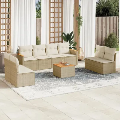 Produktbild von 9-tlg. Garten-Sofagarnitur mit Kissen Beige Poly Rattan 3258299