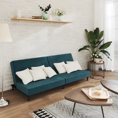 Produktbild von Design Schlafsofa 2-Sitzer Blau Samt, Schlafsofas 2024 Neu