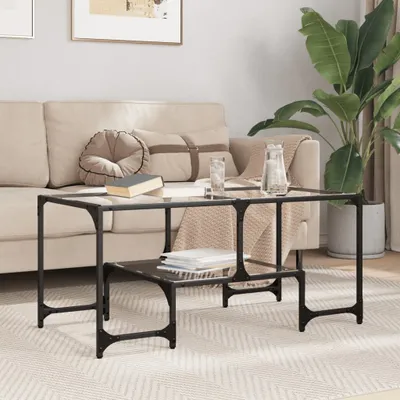 Obrázok produktu pre Maison Exclusive – Konferenčný stolík so sklenenou doskou, priehľadný, 98,5 x 50 x 45 cm, oceľ