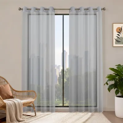 Imagen del producto de Cortinas de voile con ojales, juego de 2, color gris transparente, 220 x 140 cm