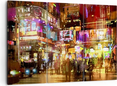Produktbild von Bild auf Leinwand - Leinwandbild - Street Lichter Nacht Illustration - 105x70cm - Wand Bild - Wanddeko - Leinwanddruck - Bilder - Kunstdruck - Leinwand bilder - Wandkunst - CE105x70-3199