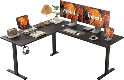 Obrázok produktu pre Elektrický stôl v tvare L, výškovo nastaviteľný, 160 x 140 cm, ergonomický, čierny