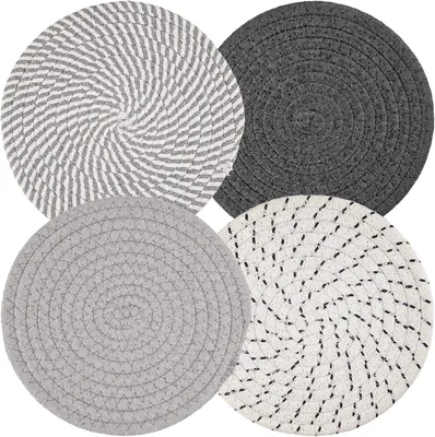 Produktbild von Untersetzer 20 cm, 4er Set, gewebte Baumwolle, für Küche, beige und grau