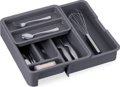 Besteck-Organizer, 7 Fächer, ausziehbar, 6,5x23,5-40x31,5 cm, grau