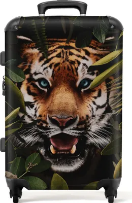 Produktbild von NoBoringSuitcases.com® Großer Koffer - Tiger - Blätter - Wildtiere - Dschungel - Natur - Kombinationsschloss TSA - Hartschalen Trolley 4 Rollen - 72 liter - Reisekoffer - 66 cmKoffer Mittelgroß 67x43x25 cm, 72L,