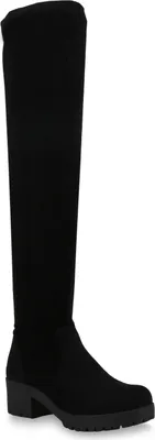 Zdjęcie produktu dla Mytrendshoe Botki damskie Overknees Lekko sznurowane Botki Platforma Przód 823456, Kolor: Czarny, Rozmiar: 38